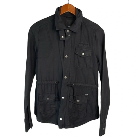 VOLCOM Day Dreamer Linen Blend Utility Jacket Black Zip Snap Drawstring Size S - Picture 2 of 14